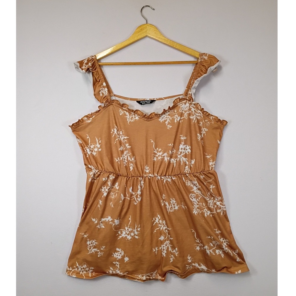 Cottagecore Bloomchic Women 14-16 Mustard Floral Ruffle Peplum Tank Top